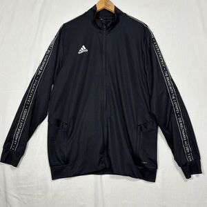 ADIDAS Originals Track Jacket  Mens  XL Black Soccer Tape Multi-lingual Full Zip
